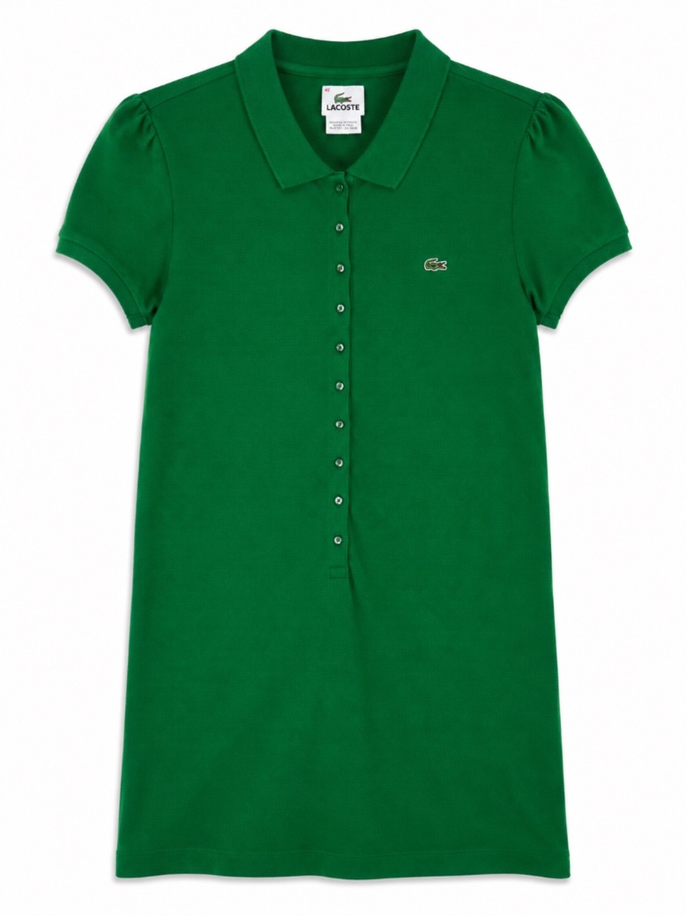 Lacoste Women’s Green Tunic Polo Top Size 42 Puff Sleeve Stretch Piqué Preppy